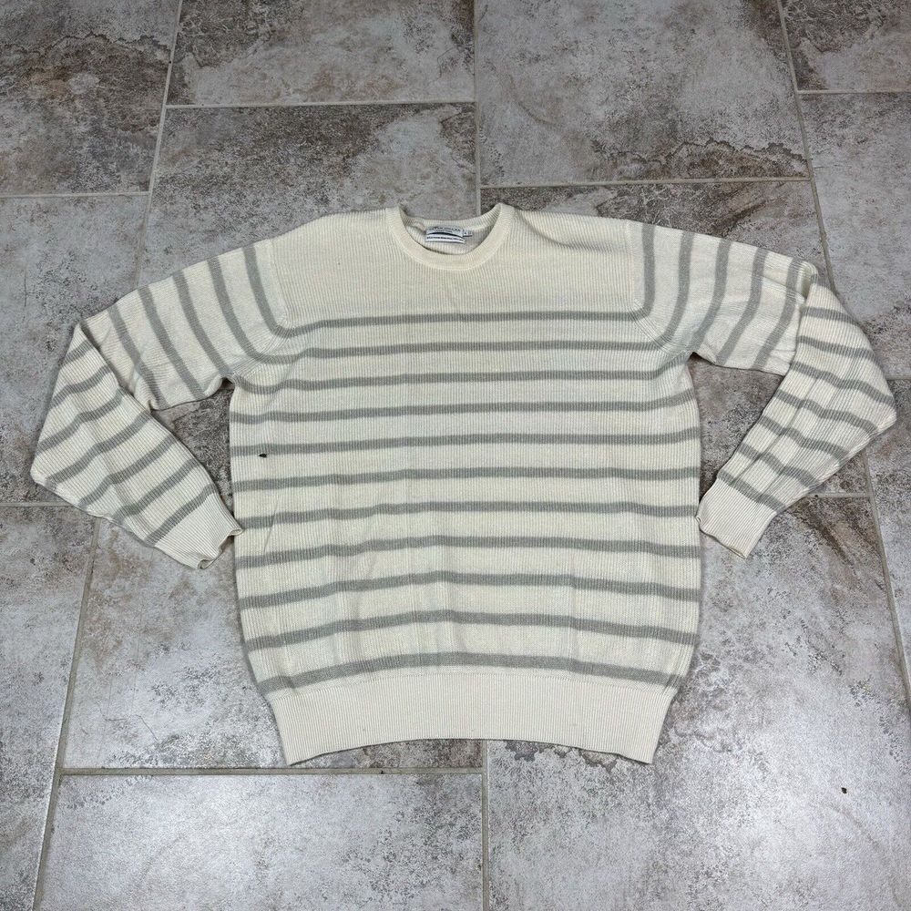 Peter Millar Crown Cool Crafted Sweater Mens Large Golf Stripe Merino Wool Linen